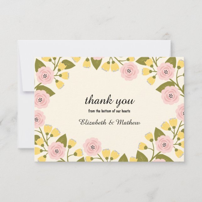 Ombre and Yellow Floral Wedding Dankeschön Karte (Vorderseite)