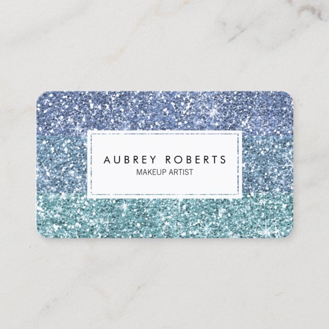 Ombre Aqua Blue Faux Parties scintillant Cartes de (Devant)