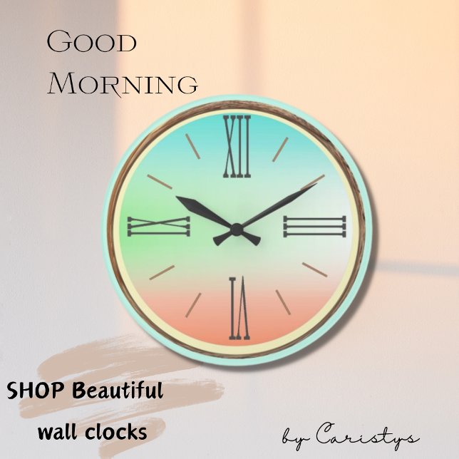 Ombre Aqua, Green, Coral Große Wanduhr (Von Creator hochgeladen)