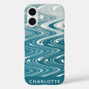 Ombre Aquamarin Blue Abstrakt Waves Personalisiert iPhone 16 Hülle