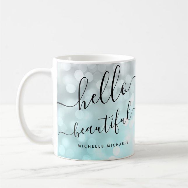 Ombre Aquamarin Silver Lights "Hello Beautiful" Kaffeetasse (Links)