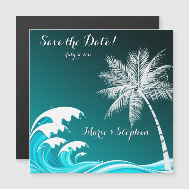 OMBRÉ AQUAMARIN TROPISCHE PALTEN Save the Date Magneteinladung (Vorne/Hinten)
