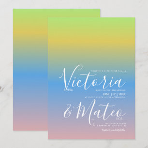 Ombre Arc-en-ciel bleu-bleu Faire-part de mariage