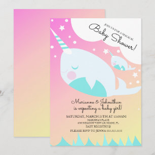 Ombre-Baby-Shower-Einladung Narwal und Baby Magisc Einladung