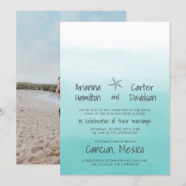 Ombre Beach Destination Ocean Starfish Wedding Einladung