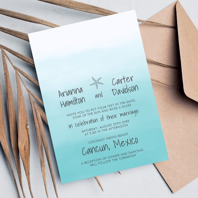 Ombre Beach Destination Ocean Starfish Wedding Einladung (Von Creator hochgeladen)
