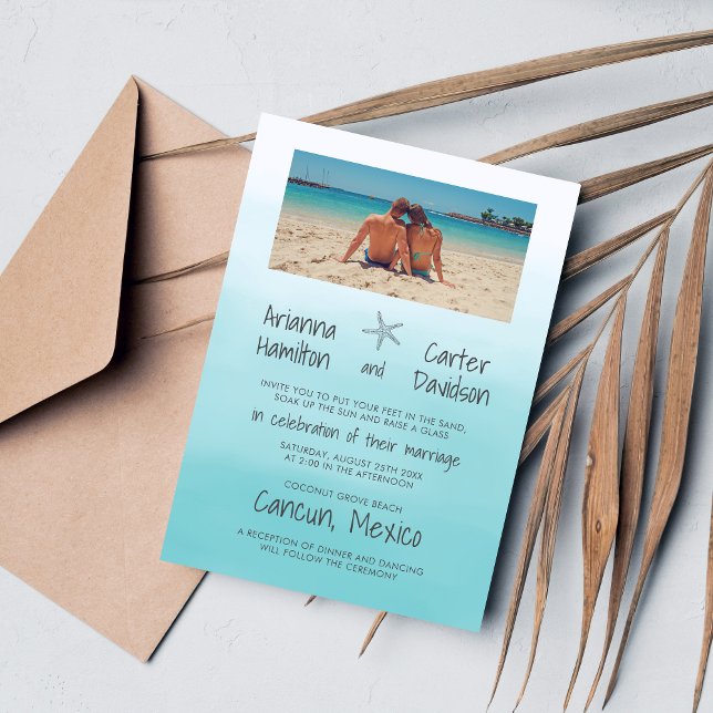 Ombre Beach Destination Ocean Starfish Wedding Einladung (Von Creator hochgeladen)