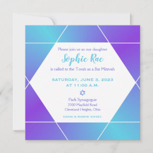 Ombre bleu et violet Star Of David Invitation