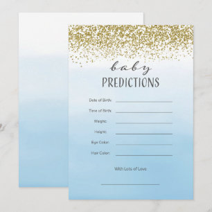 Ombre Blue and Gold Baby Prediction Card Einladung