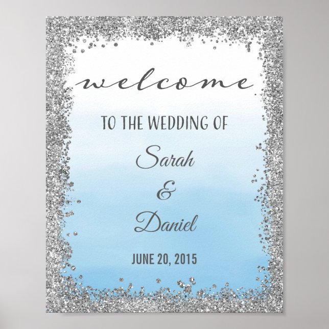 Ombre Blue and Silver Wedding Welcome Poster Print (Vorne)