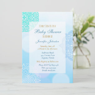 Ombre Blue, Aquamarin und White Mandala Baby Dusch Einladung