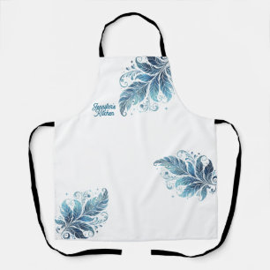 Ombre Blue Filigree-Blatt Personalisierte Küche Schürze
