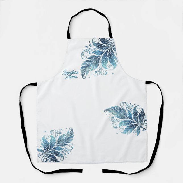 Ombre Blue Filigree Leaf Personalisiert Küche Schürze (Vorderseite)