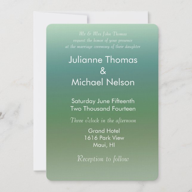 Ombre Blue Green Sea Wedding Einladung (Vorderseite)