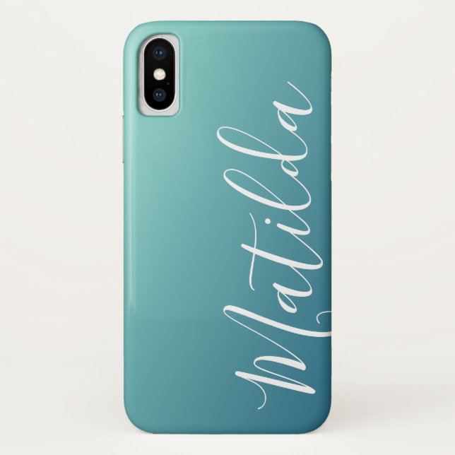 Ombre Blue Navy Aquamariner Schlichter Personalisi Case-Mate iPhone Hülle (Rückseite)