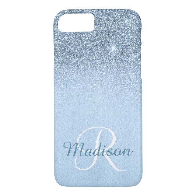 Ombre Blue Personalisiert Glitzer Fading Monogram Case-Mate iPhone Hülle (Rückseite)