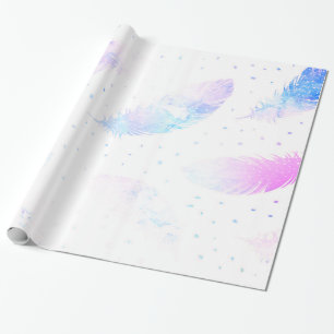 *~* Ombre Blue Pink Magenta Feathers on White Geschenkpapier