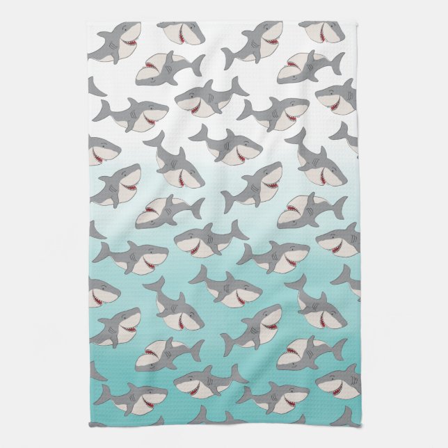 Ombre Blue Shark Muster Reinigung Kleidung Küche Geschirrtuch (Vertikal)