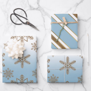 Ombre Blue Snowflake Geschenkpapier Set