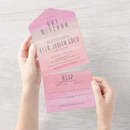 Ombre Blush Pink Elegant CUSTOM BAT BAR MITZVAH All In One Einladung