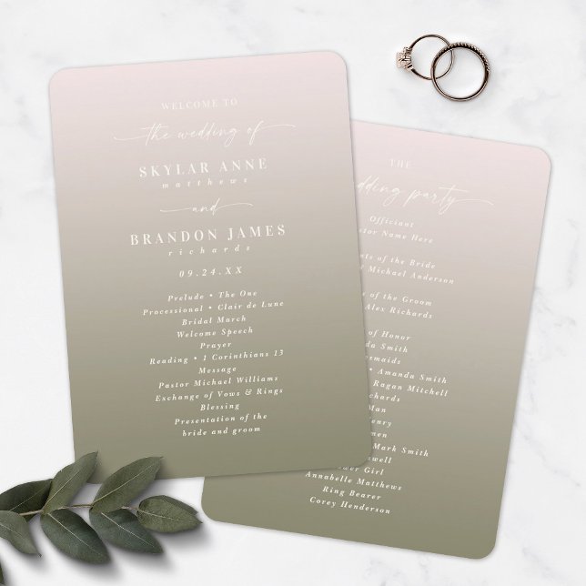 Ombre Blush Pink & Green Wedding Ceremony Program Programm (Von Creator hochgeladen)