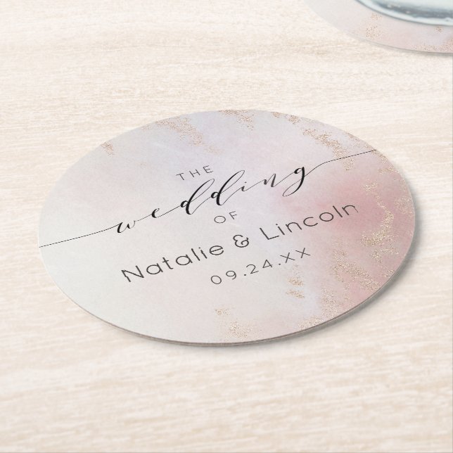 Ombre Blush Pink Mattiert Foil Aquarellfarbenmonog Runder Pappuntersetzer (Angewinkelt)