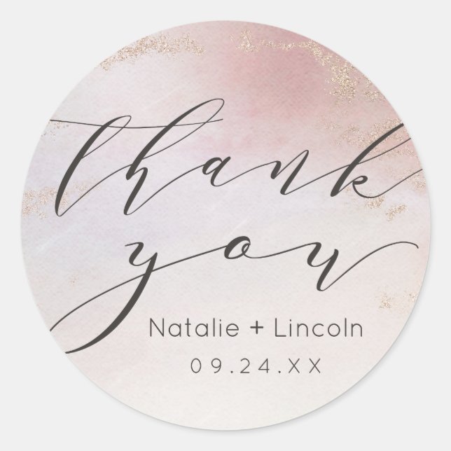 Ombre Blush Pink Mattiert Foil Danke Hochzeit Runder Aufkleber (Vorderseite)