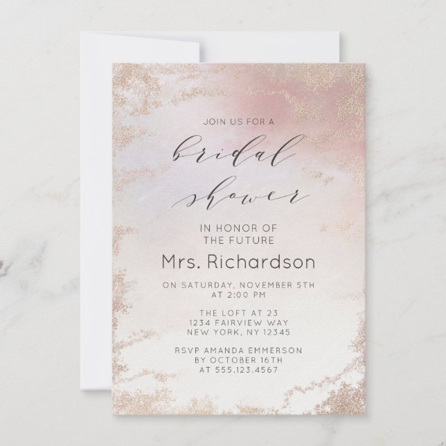 Ombre Blush Pink Mattiert Foil Gilded Brautparty Einladung (Vorderseite)