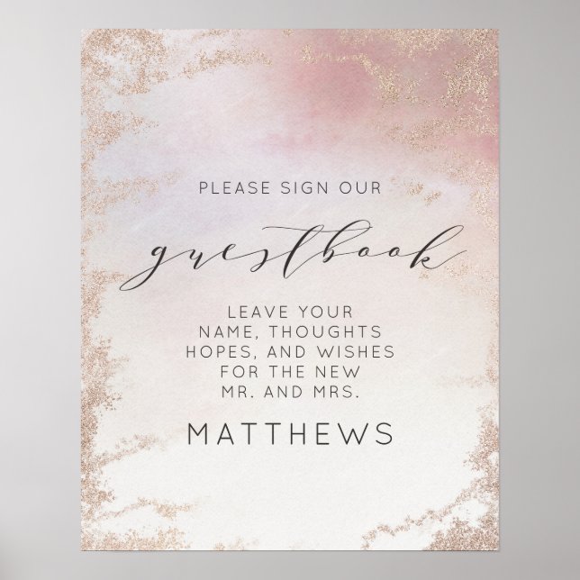 Ombre Blush Pink Mattiert Foil Gilt Gästebuchunter Poster (Vorne)