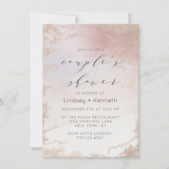 Ombre Blush Pink Mattiert Foil Polterabend Einladung (Vorderseite)