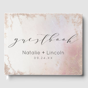Ombre Blush Pink Mattiert Foil Wasserfarbe Hochzei Gästebuch