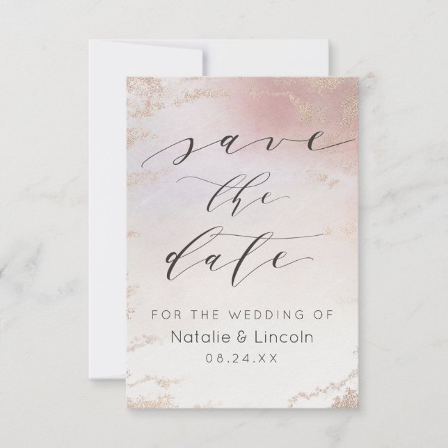 Ombre Blush Pink Mattiert Foil Wasserfarbe Hochzei Save The Date (Vorderseite)
