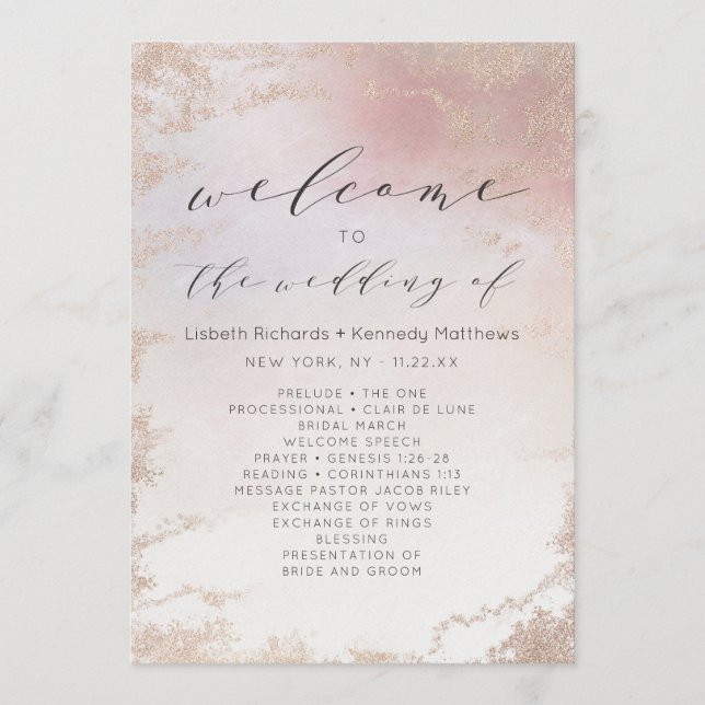 Ombre Blush Pink Mattiert Foil Wedding Zeremonie Programm (Vorderseite)