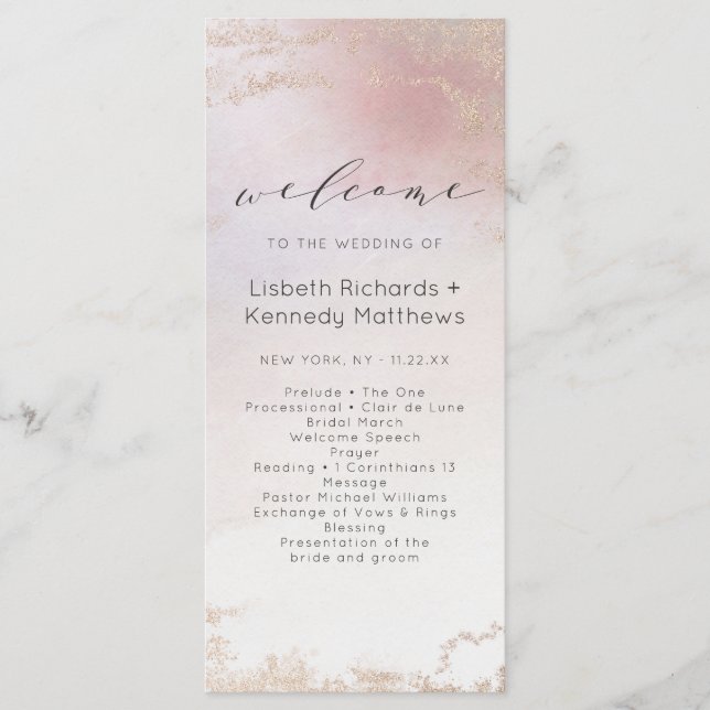 Ombre Blush Pink Mattiert Foil Wedding Zeremonie Programm (Vorderseite)