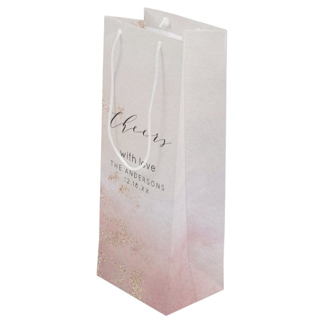 Ombre Blush Pink Mattiert Herzlichen Glückwunsch H Geschenktüte Für Weinflaschen (Rückseite Schrägansicht)