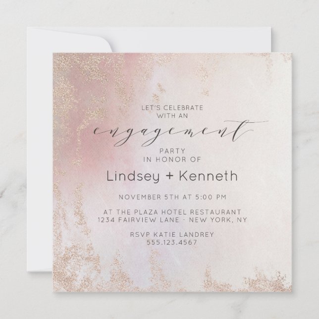 Ombre Blush Pink Mattiert Square Engagement Party Einladung (Vorderseite)