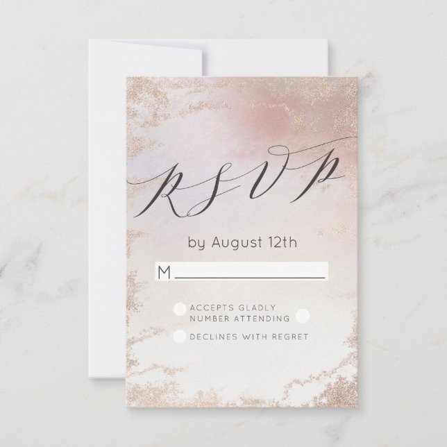 Ombre Blush Rose Frosted Foil Wedding RSVP Réponse (Devant)