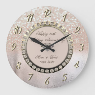 Ombre-Bokeh-Diamanten 25. Hochzeitstag Große Wanduhr