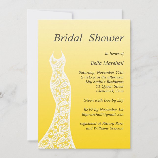 Ombre Bridal Dusche Einladung in Buttercup Gelb (Vorderseite)