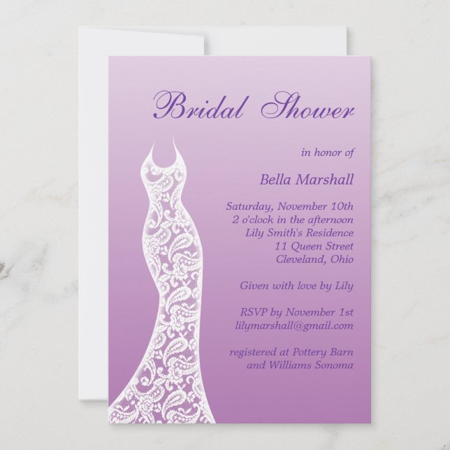 Ombre Bridal Dusche Einladung in Radiant Orchid (Vorderseite)