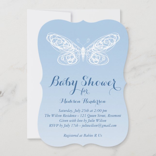 Ombre Butterfly Baby Dusche Einladung (Vorderseite)