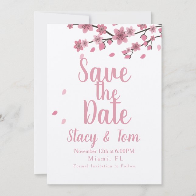 Ombre Cherry Blossom Tree Pink Save the Date Einladung (Vorderseite)