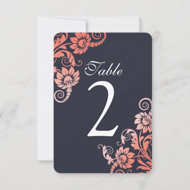 Ombre Coral und Blue Tischnummer Cards (Vorderseite)