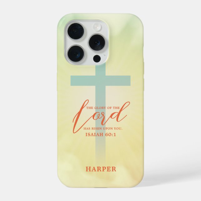 Ombre Cross Scripture Personalized iPhone 15 Pro Hülle (Rückseite)