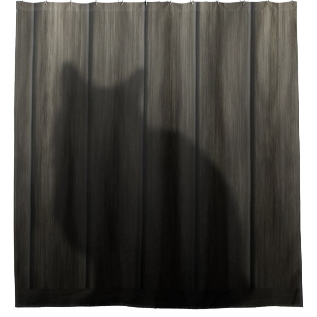 Ombre de chat sur le rideau en douche en bois (Devant)