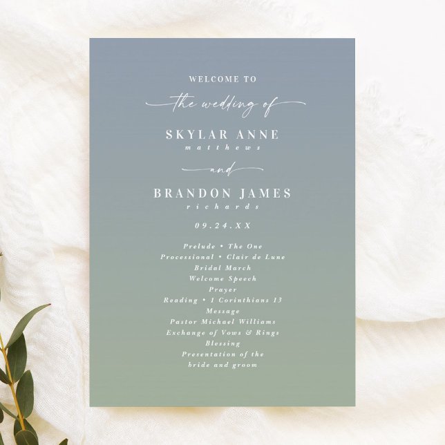Ombre Dusty Blue & Green Wedding Zeremony Program Programm (Von Creator hochgeladen)