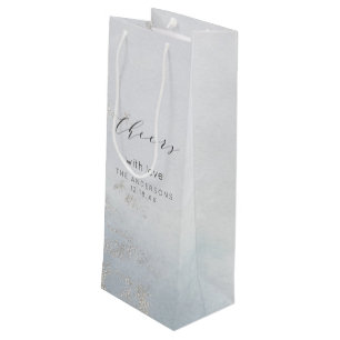 Ombre Dusty Blue Mattiert Cheers Wedding Geschenktüte Für Weinflaschen