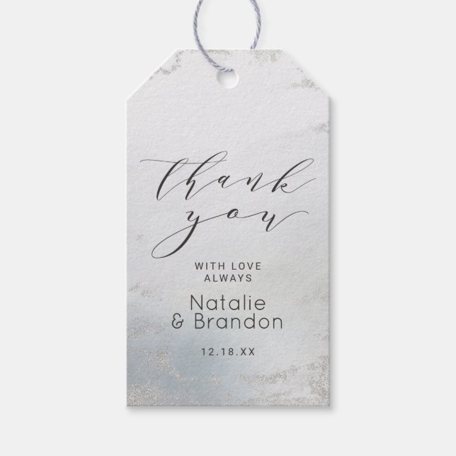 Ombre Dusty Blue Mattiert Foil Wedding Vielen Dank Geschenkanhänger (Vorderseite)