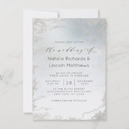 Ombre Dusty Blue Mattiert Silver Foil Chic Wedding Einladung