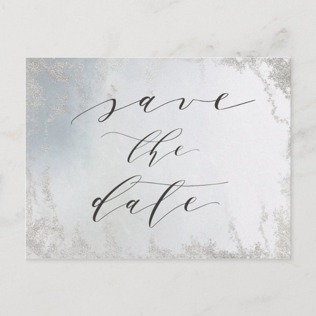 Ombre Dusty Blue Mattiert Silver Foil Save the Dat Ankündigungspostkarte (Vorderseite)